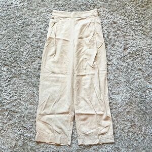 Madewell Pants Linen Blend Pull-On Straight Crop Wide Leg Natural Tan Sz 2